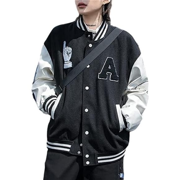 Jackets & Coats Mens Vintage Varsity Jacket Letter Print Patchwork